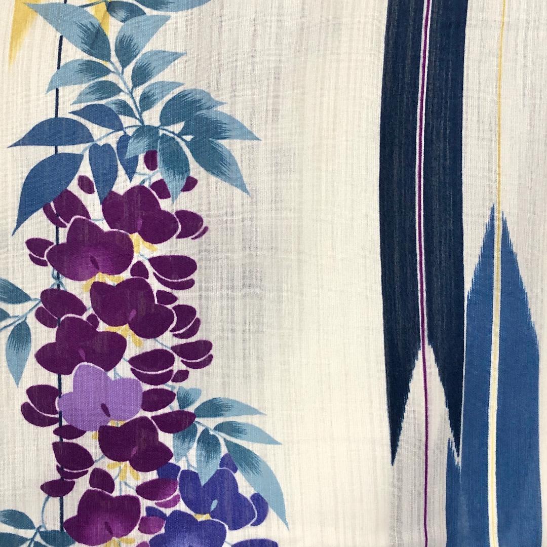 夏着物 浴衣 藤の花模様 矢羽根 乳白色 K-4839