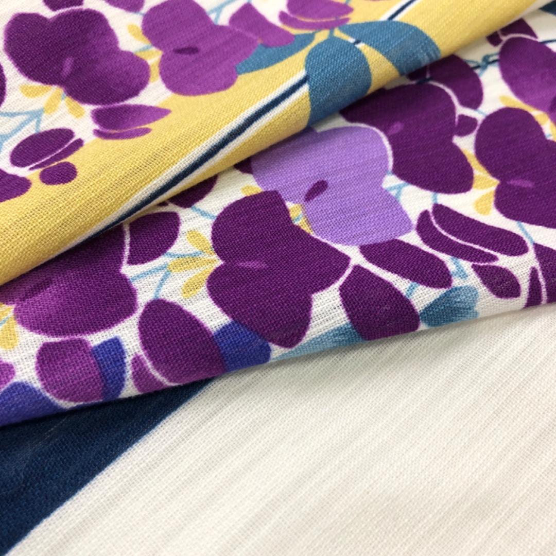 夏着物 浴衣 藤の花模様 矢羽根 乳白色 K-4839