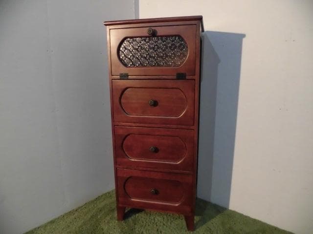 アウトレット全国一律送料無料【桐】★レトロモダン天然木チェスト4段【ブラウン】