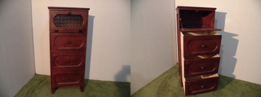 アウトレット全国一律送料無料【桐】★レトロモダン天然木チェスト4段【ブラウン】