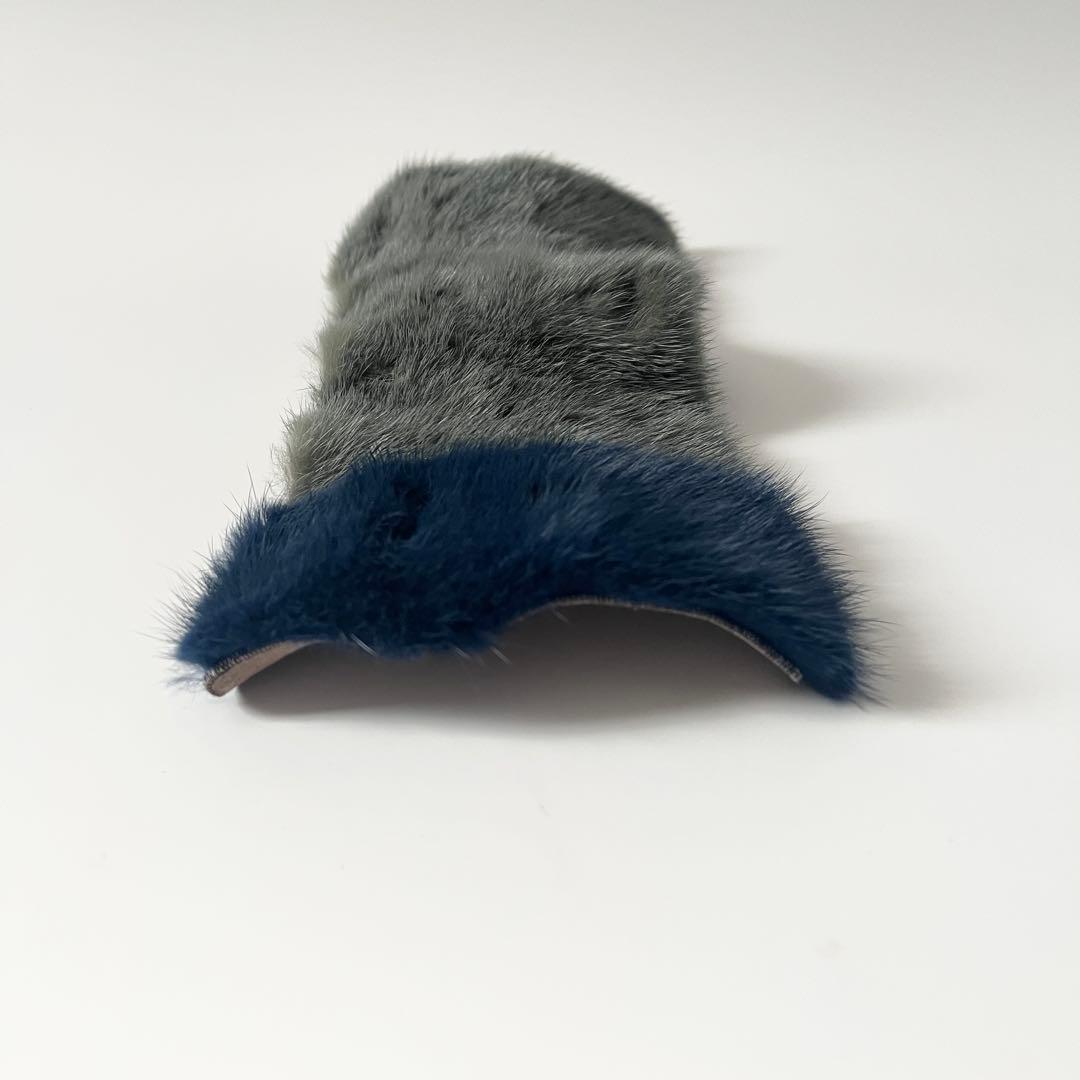 ヴァレクストラ　ハンドルカバー　ミンクファー　グレー　青　ブルー　バイカラー