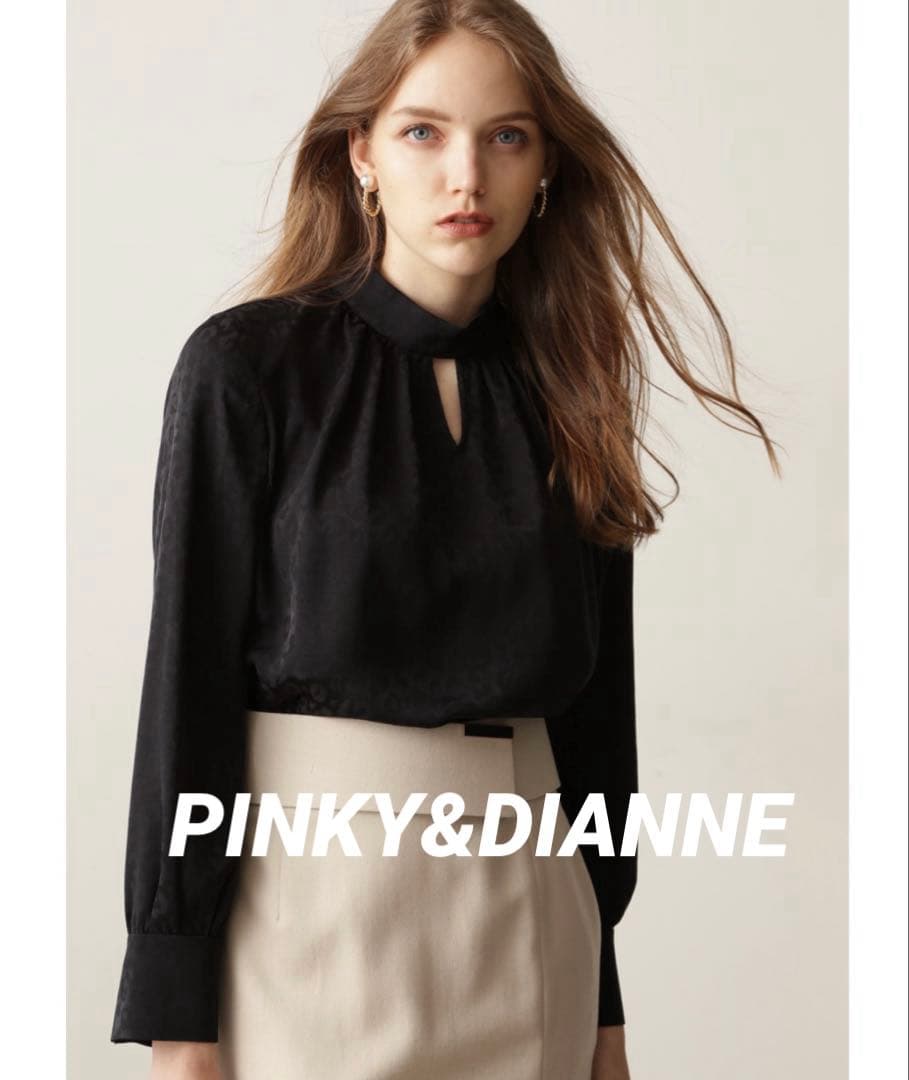 美品ブラックレオパードPINKY&DIANNE スタンドカラージャガードブラウス