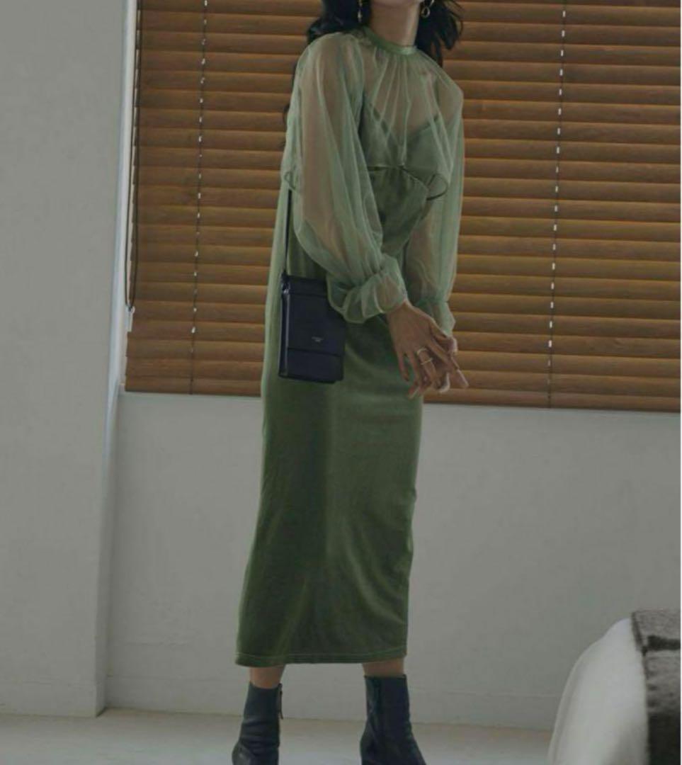 Ameri VINTAGE ベロアロングドレス　グリーン(1回使用)