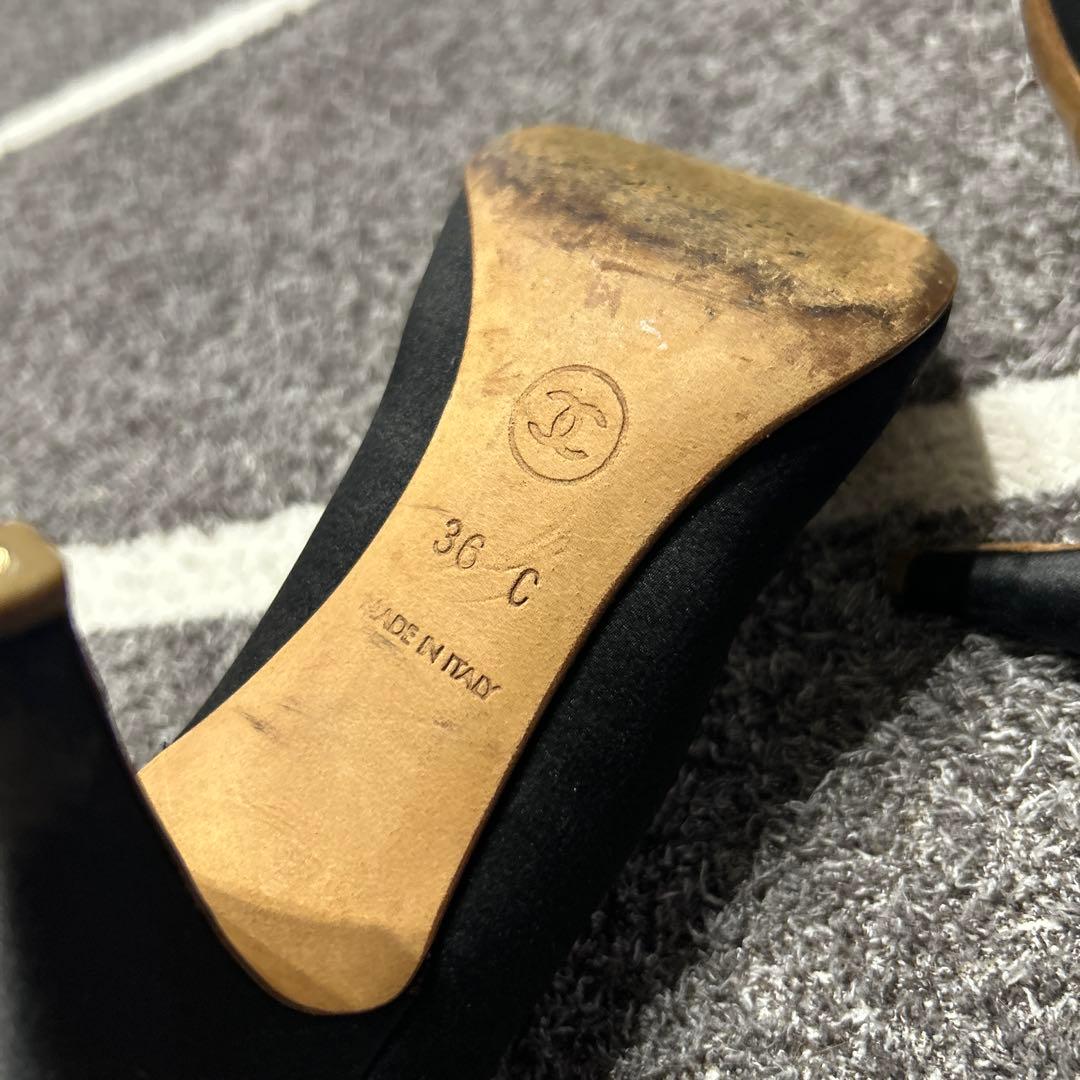 シャネル CHANEL パンプス ヒール ココマーク ミュール 黒 36
