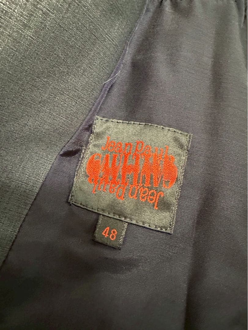 ジャンポールゴルチェ ノーカラージャケット サイズ:48 黒 ブラック