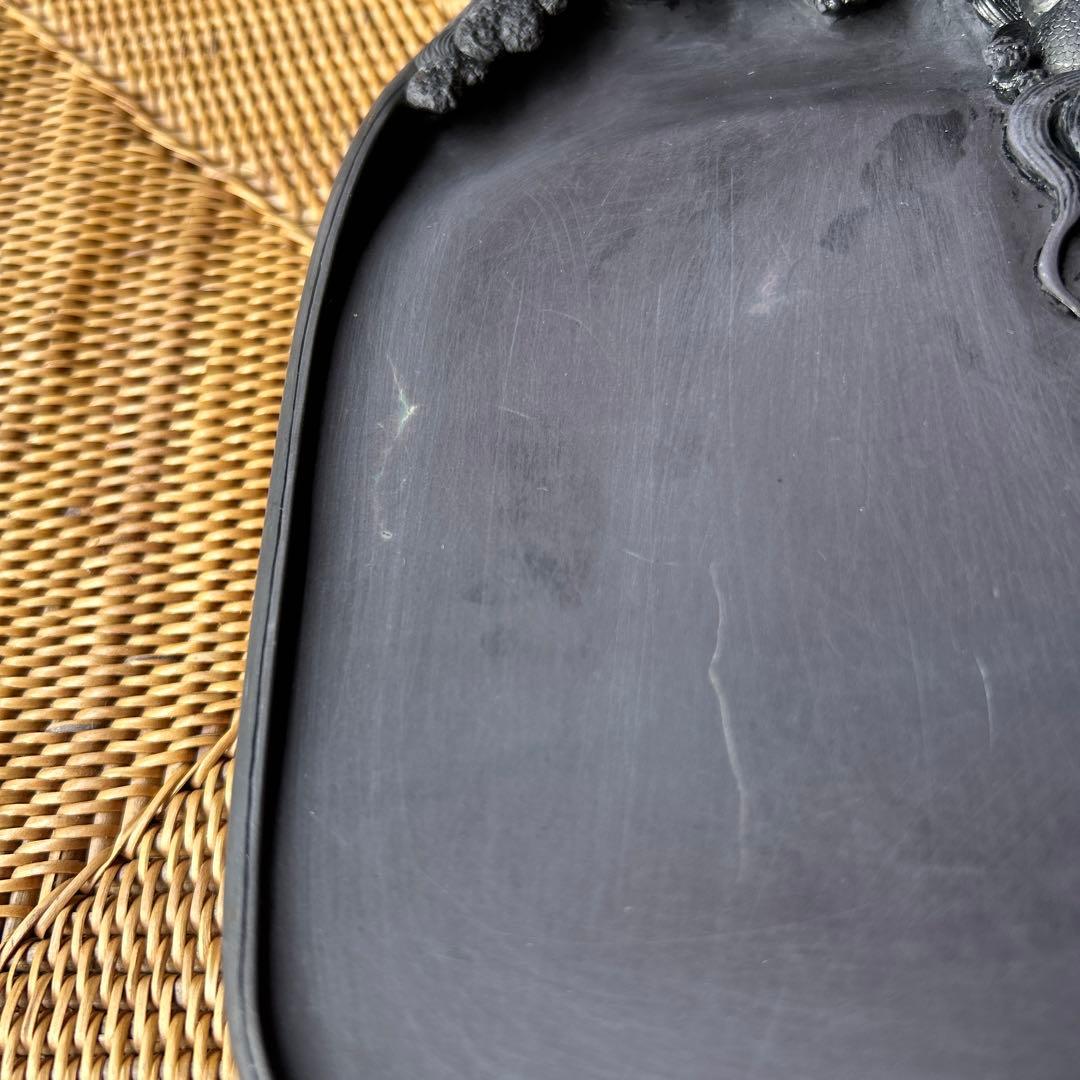 金魚？ 鯉？彫刻デザイン 木製硯箱 楕円形