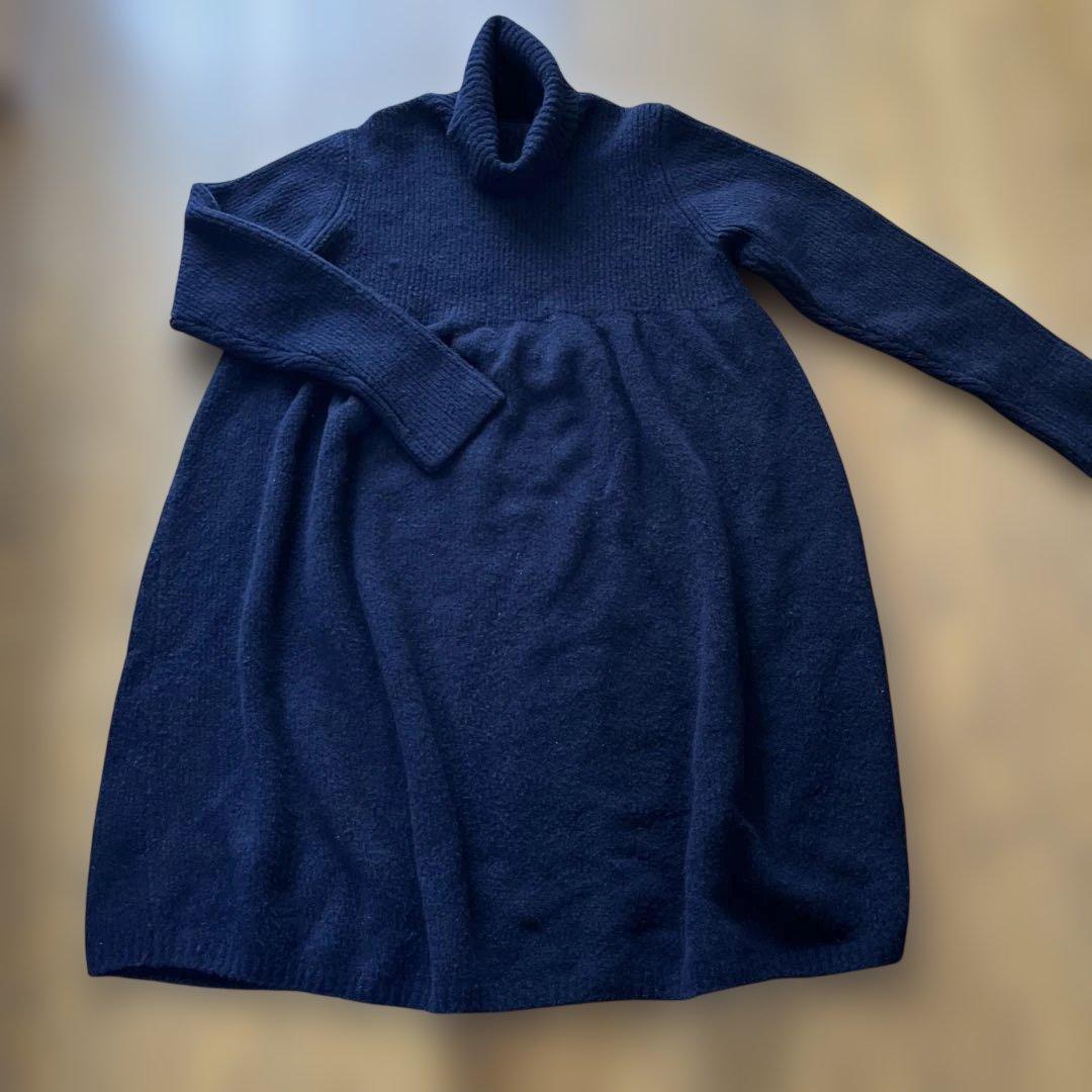 45R ネイビー ハイネック ニットワンピース