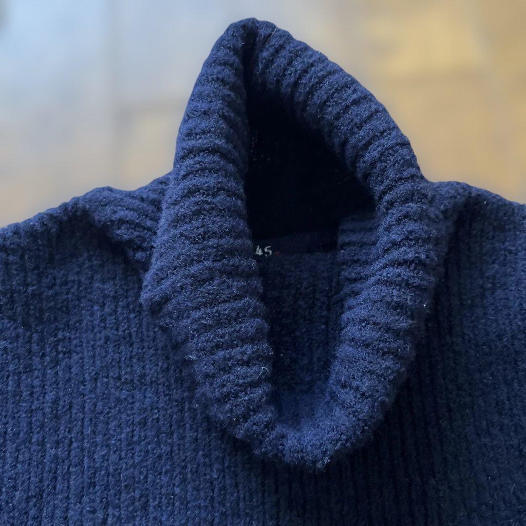 45R ネイビー ハイネック ニットワンピース