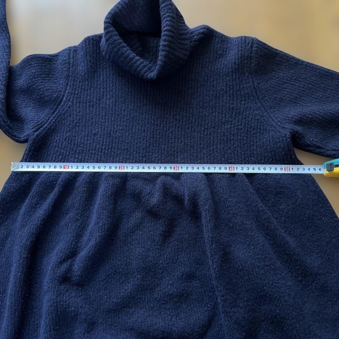 45R ネイビー ハイネック ニットワンピース