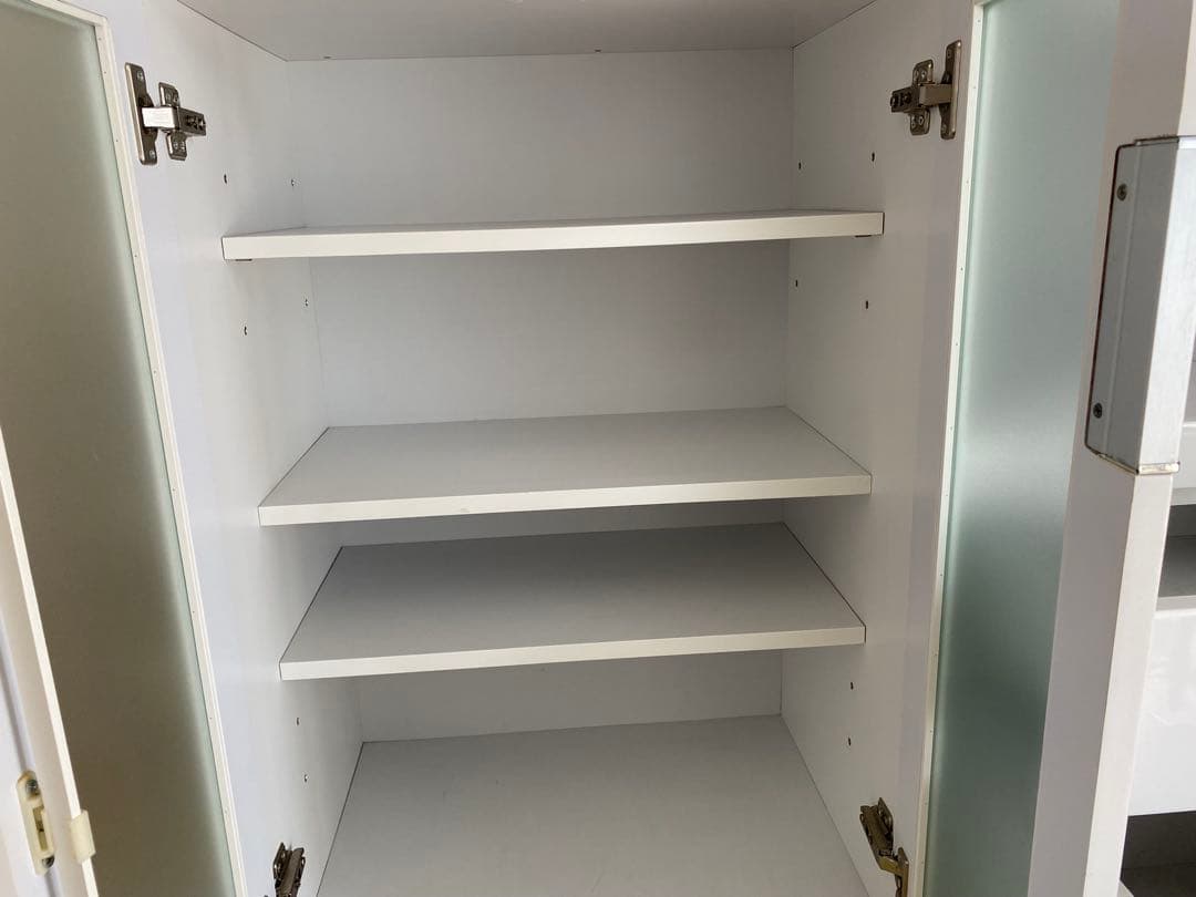 ホワイト ガラス扉付きレンジ台