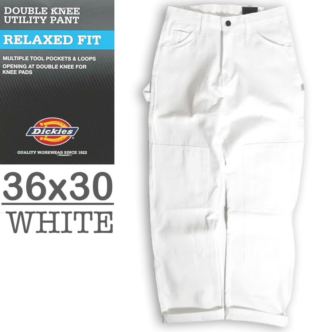 新品36x30 ホワイト DICKIES ダブルニー ペインター パンツ