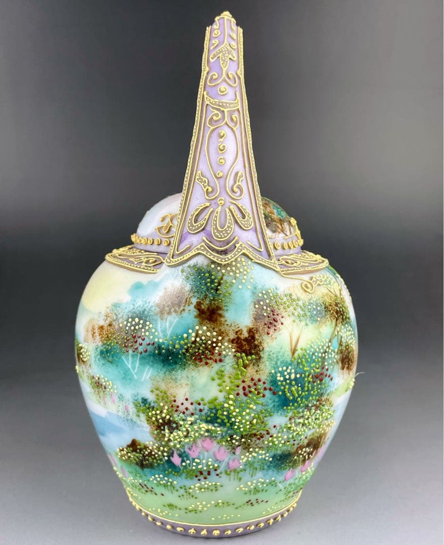 【希少】オールドニッポン 一陳盛り上げ 風景紋 バスケット 花籠 花瓶