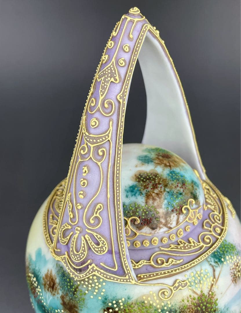 【希少】オールドニッポン 一陳盛り上げ 風景紋 バスケット 花籠 花瓶