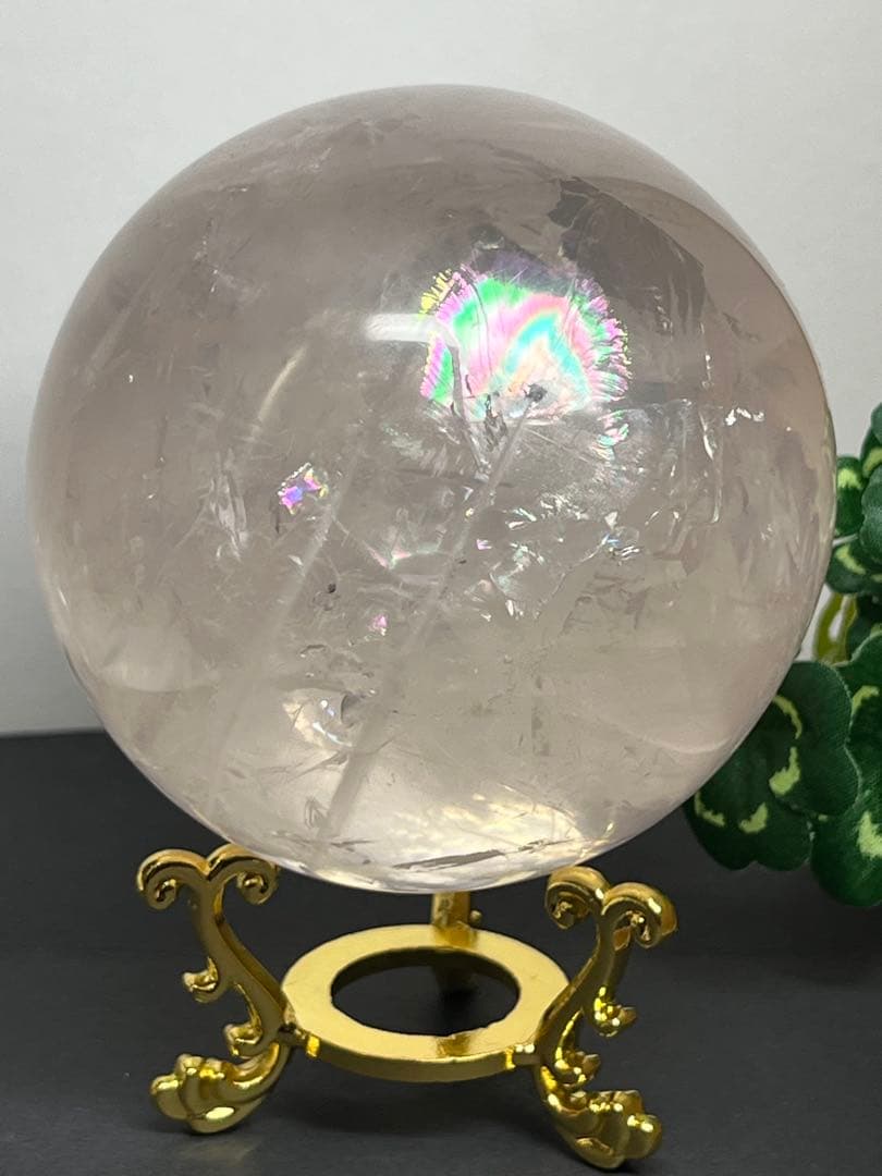 天然石　スターローズクォーツスフィア　大玉約7.7センチ　台座付き⭐️1915