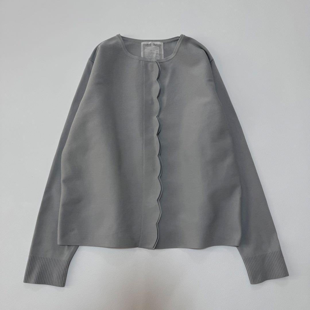 ビアズリー 上品大人可愛いスカラップ比翼カーディガン 洗える 長袖