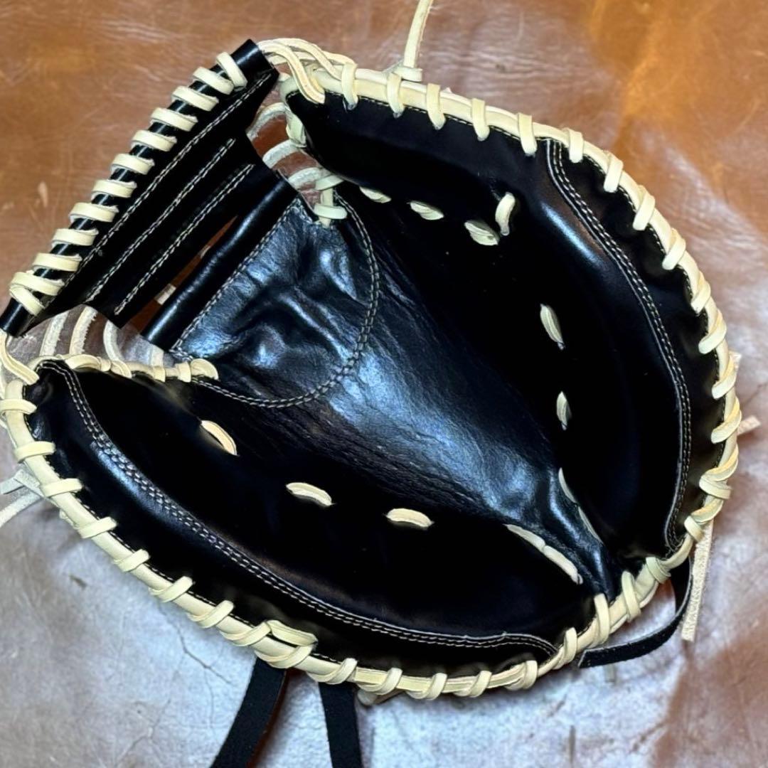 一点モノ軟式野球用　ブラックキャッチャーミット　日本製完全手作り　商品説明必読！