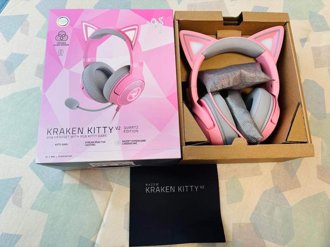 【新古品】Kraken Kitty V2 USBヘッドホン 猫耳ピンク ライト有