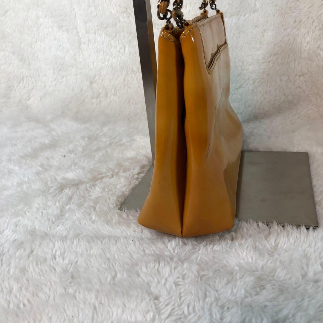 シャネル エナメル チェーンバッグ キャメル ココマーク ミニバッグ ハンド