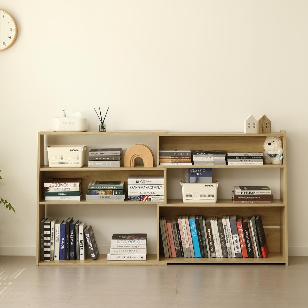 【幅90〜175cm】伸縮ラック オープンシェルフ 薄型 本棚 サイドボード