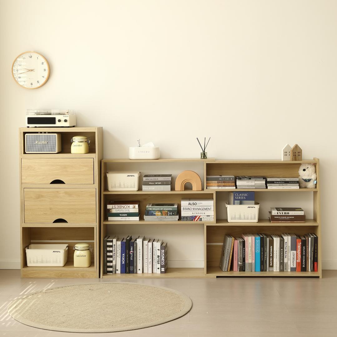 【幅90〜175cm】伸縮ラック オープンシェルフ 薄型 本棚 サイドボード