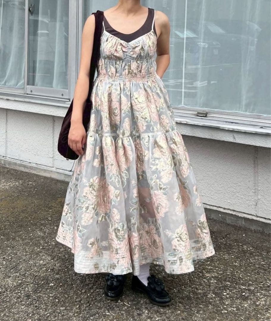 ワンピース POPPY PINK GOLD JACQUARD CAMI DRESS