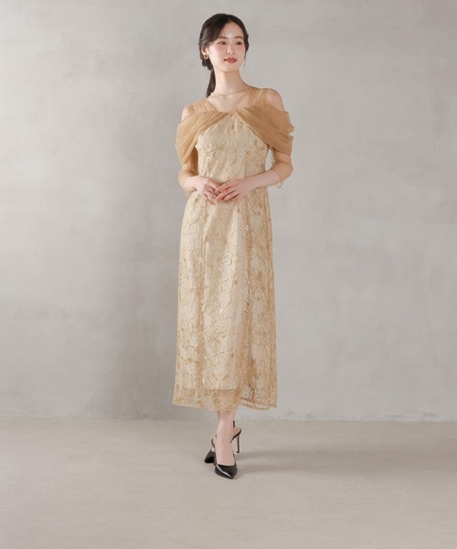 ANDRESD チュールドレープスパンコールドレス 新品 Lサイズ イエロー