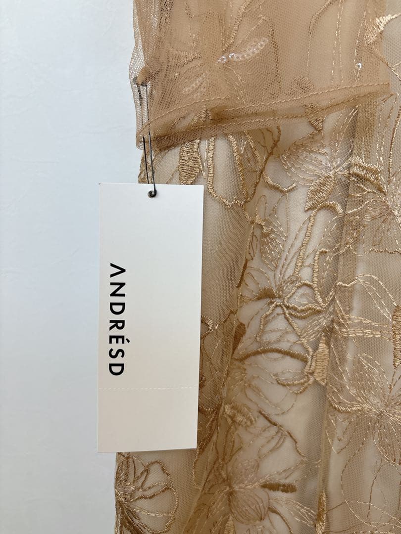 ANDRESD チュールドレープスパンコールドレス 新品 Lサイズ イエロー