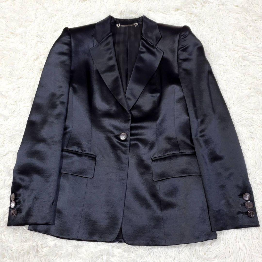 美品 L グッチ シルク ウール スカートスーツ 黒 イタリア製 40 肩パッド