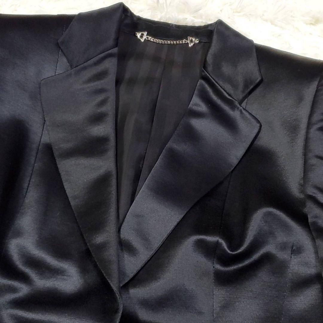 美品 L グッチ シルク ウール スカートスーツ 黒 イタリア製 40 肩パッド