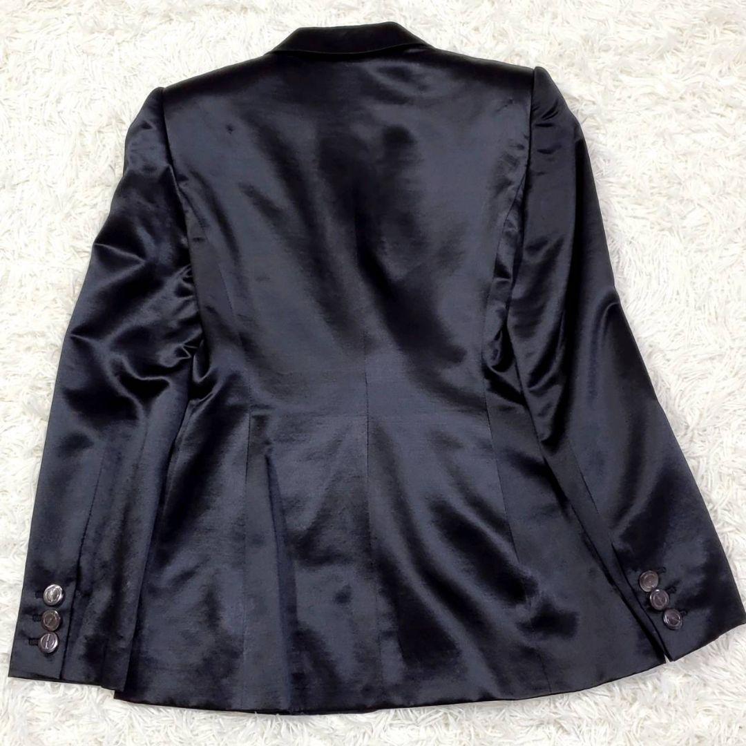 美品 L グッチ シルク ウール スカートスーツ 黒 イタリア製 40 肩パッド