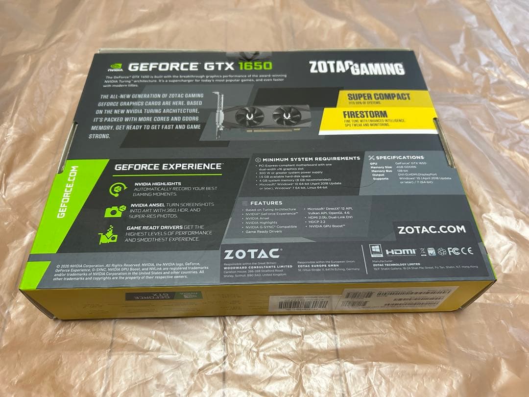 グラフィックボード・グラボ・ビデオカード ZOTAC GeForce GTX 1650 4GB GDDR6 LP