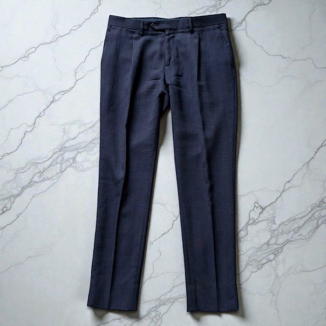 未使用級 LARDINI セットアップ シングルツース ネイビー ウール 50