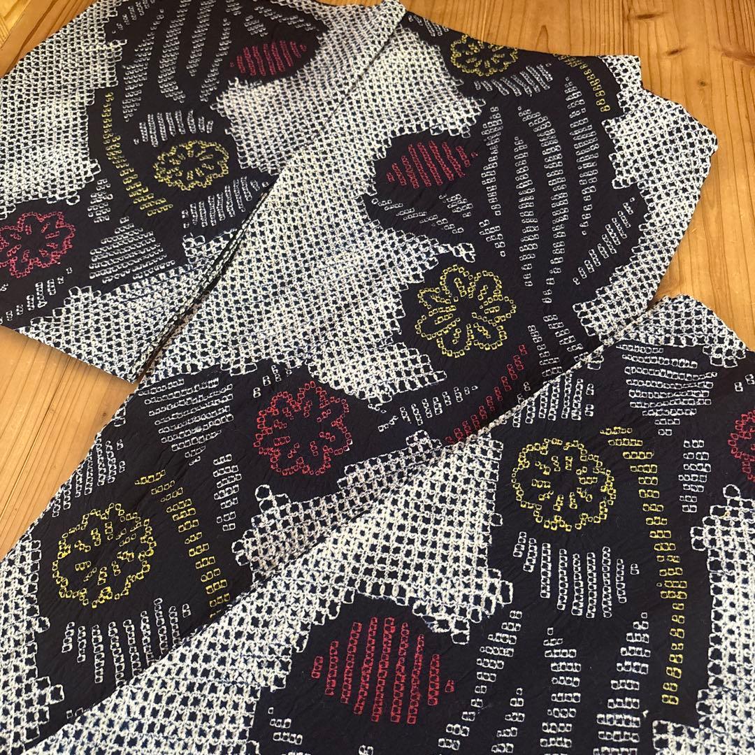 【SALE】有松鳴海絞り浴衣 美品 身丈159 手縫い 藍染 絞り 浴衣