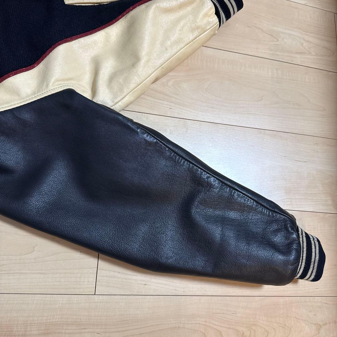 STUSSY スタジャン ネイビー/アイボリー