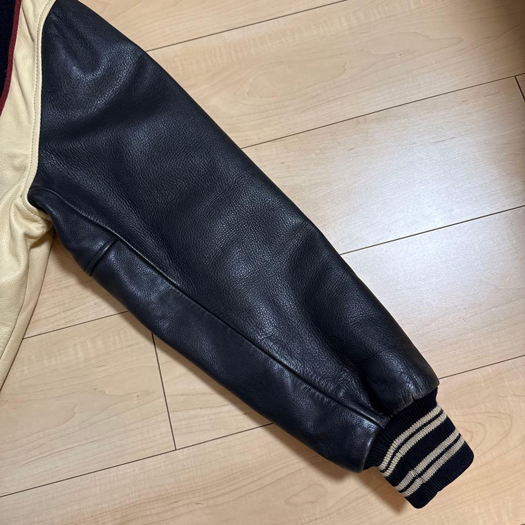 STUSSY スタジャン ネイビー/アイボリー