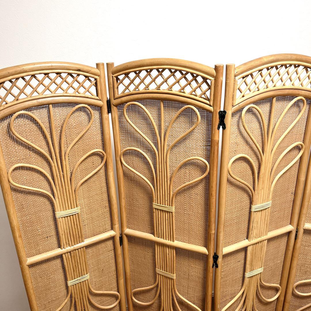 籐家具 ラタン 5連 パーテーション ブラインド 間仕切り 衝立 昭和レトロ