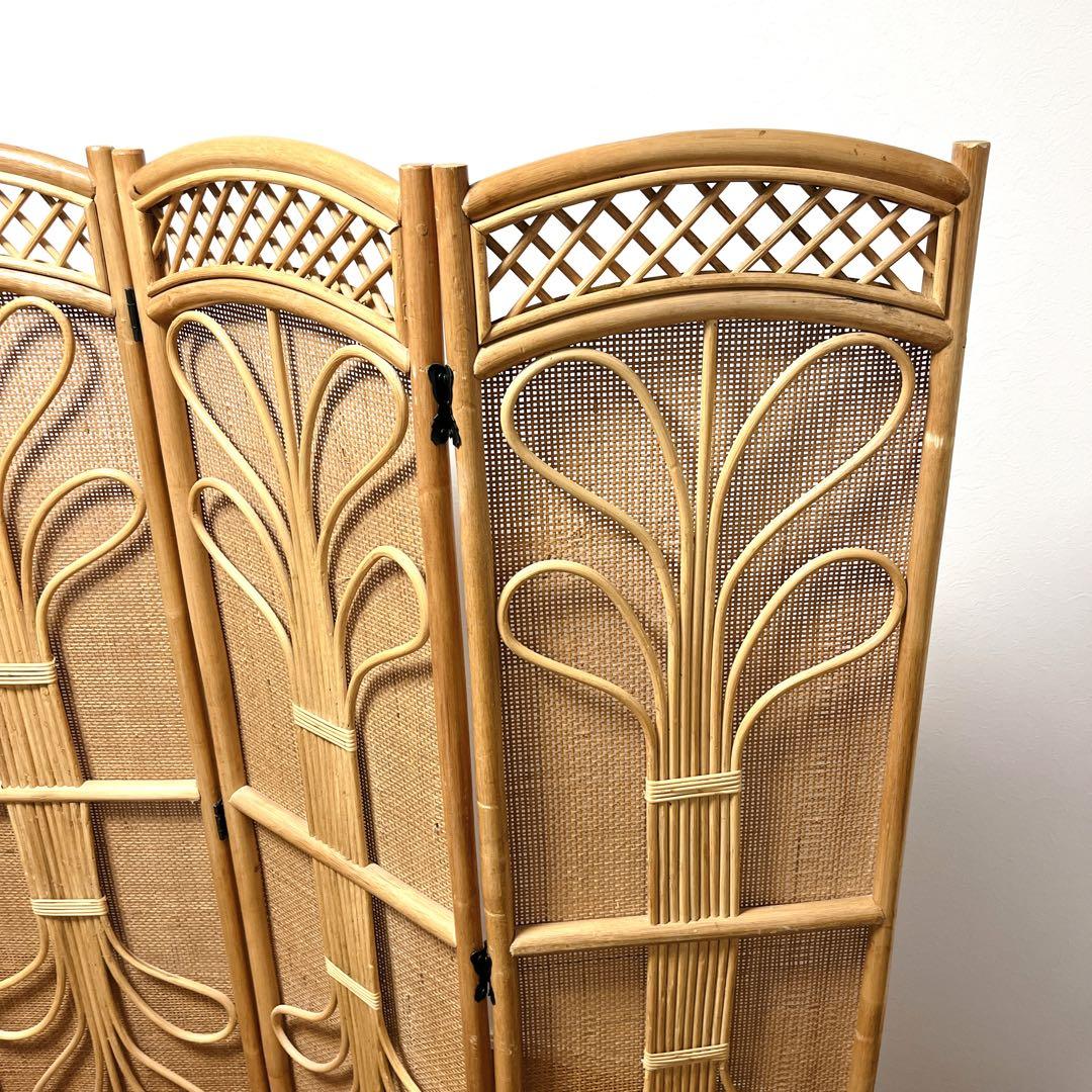 籐家具 ラタン 5連 パーテーション ブラインド 間仕切り 衝立 昭和レトロ