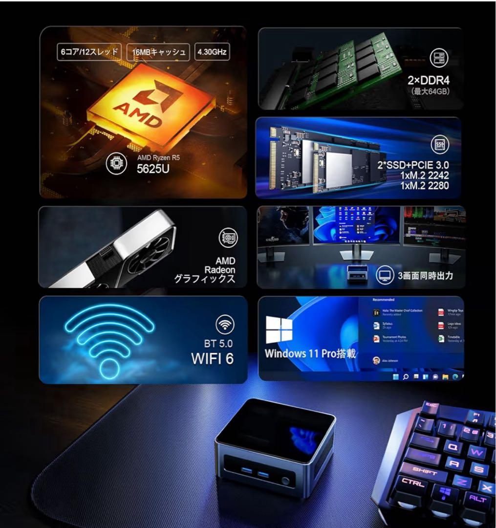 ミニPC AMD5 Ryzen 5 5625U 6コア12スレッド