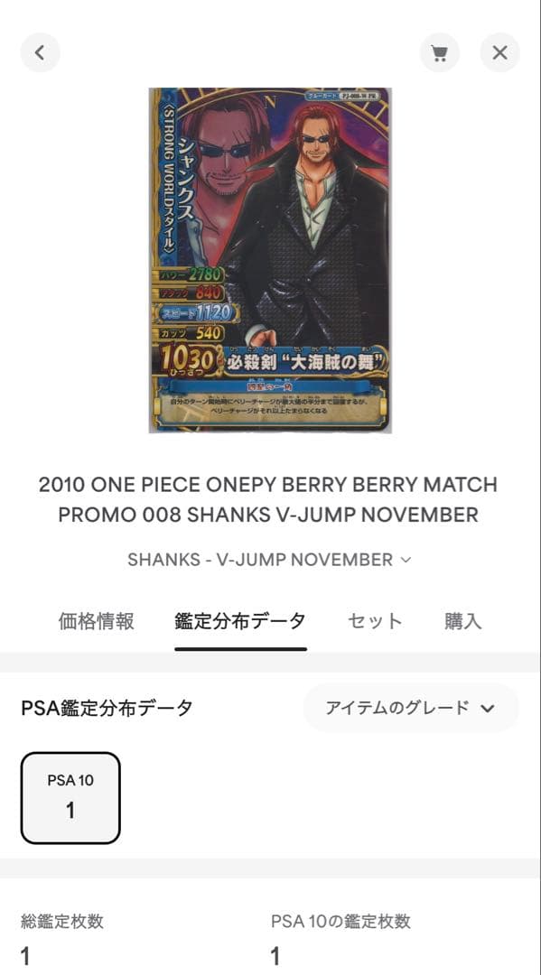 【PSA10 世界1枚】 シャンクス2010年　ワンピーベリーマッチ ダブル