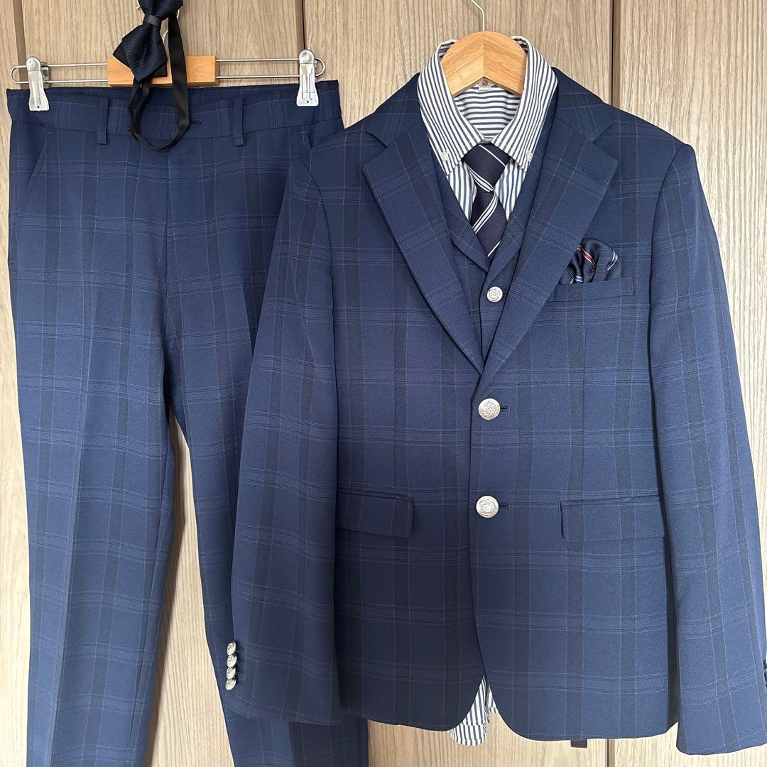 極美品✨ワンダーファクトリー　男子フォーマルスーツ　ネイビー　チェック① ②