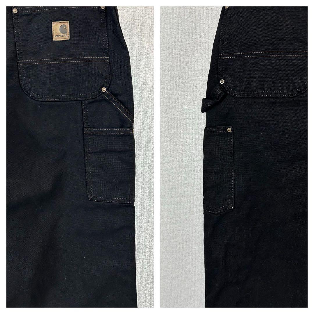 カーハートダブルニーブラックペインターパンツ後染リメイクダックw44アメリカ古着