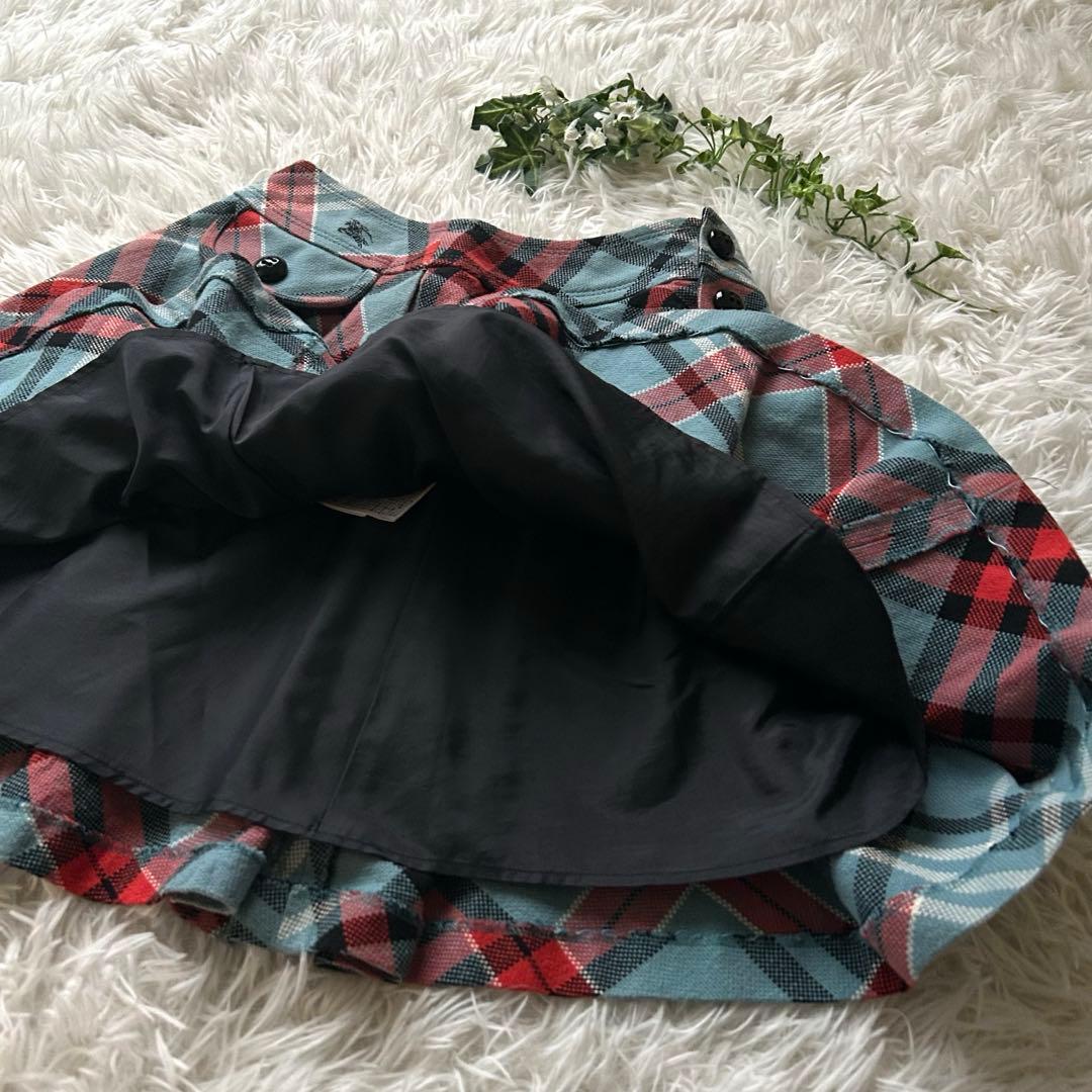 バーバリーブルーレーベル　水色　プリーツ　チェック　スカート ロゴ刺繍