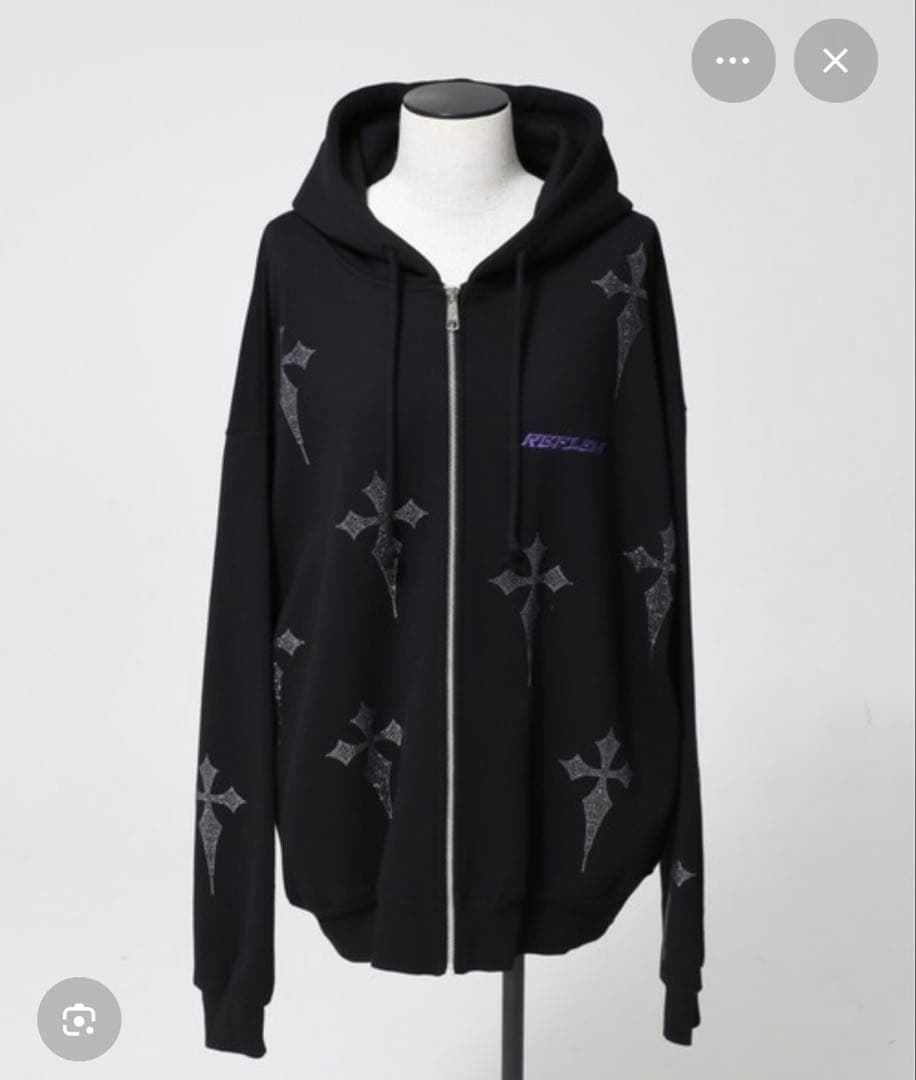 『REFLEM/レフレム』クロス総柄ラインストーンクロップドZIPパーカ 紫