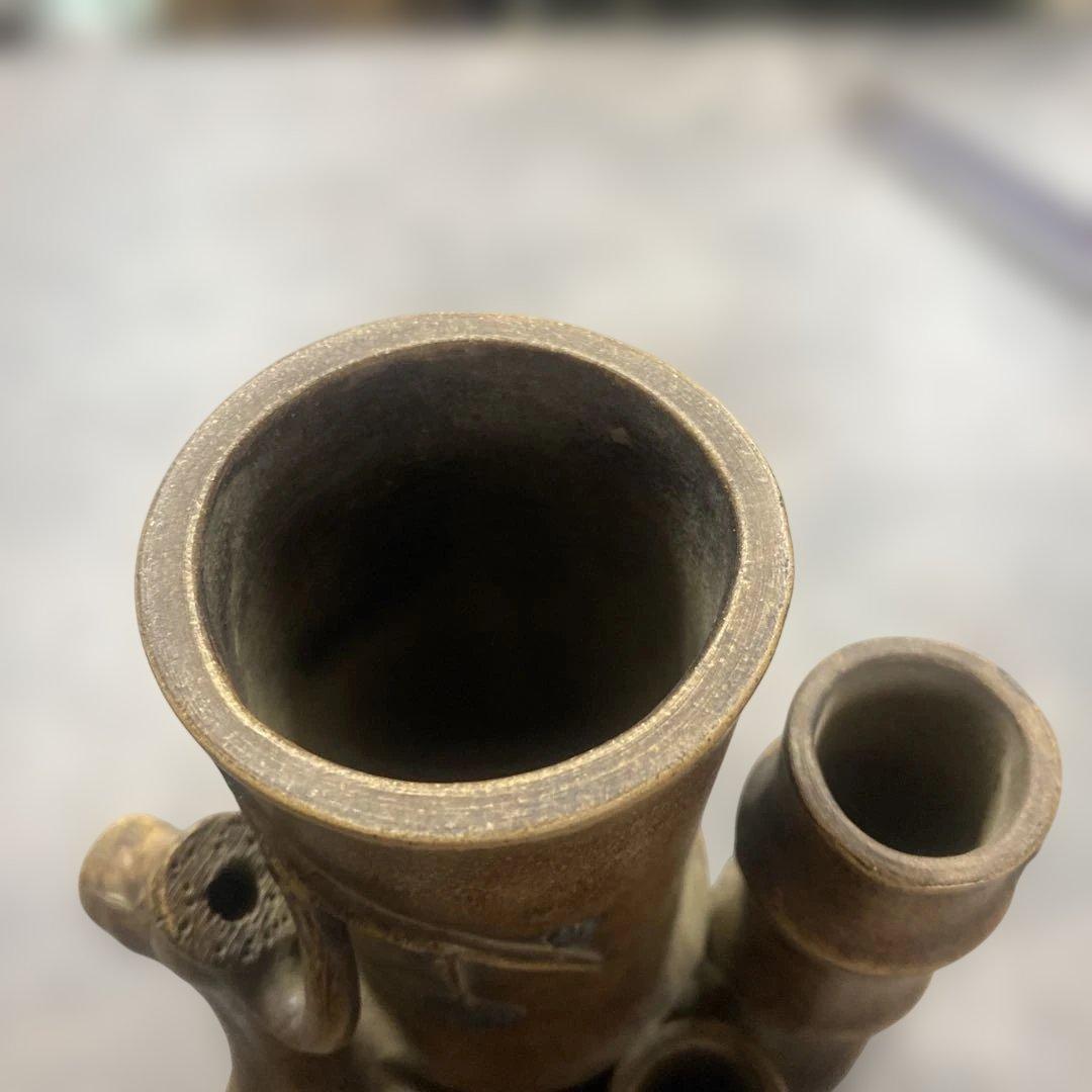 花瓶　置物　中国美術　竹形朱泥　紫砂　アンティーク