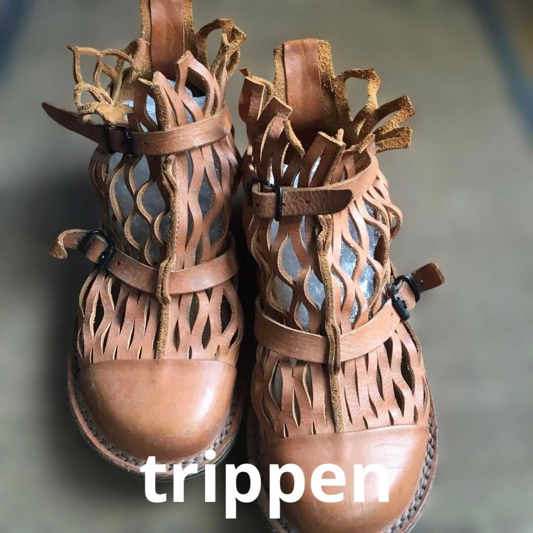 トリッペン　ブラウンレザーカットアウトサンダル☆37