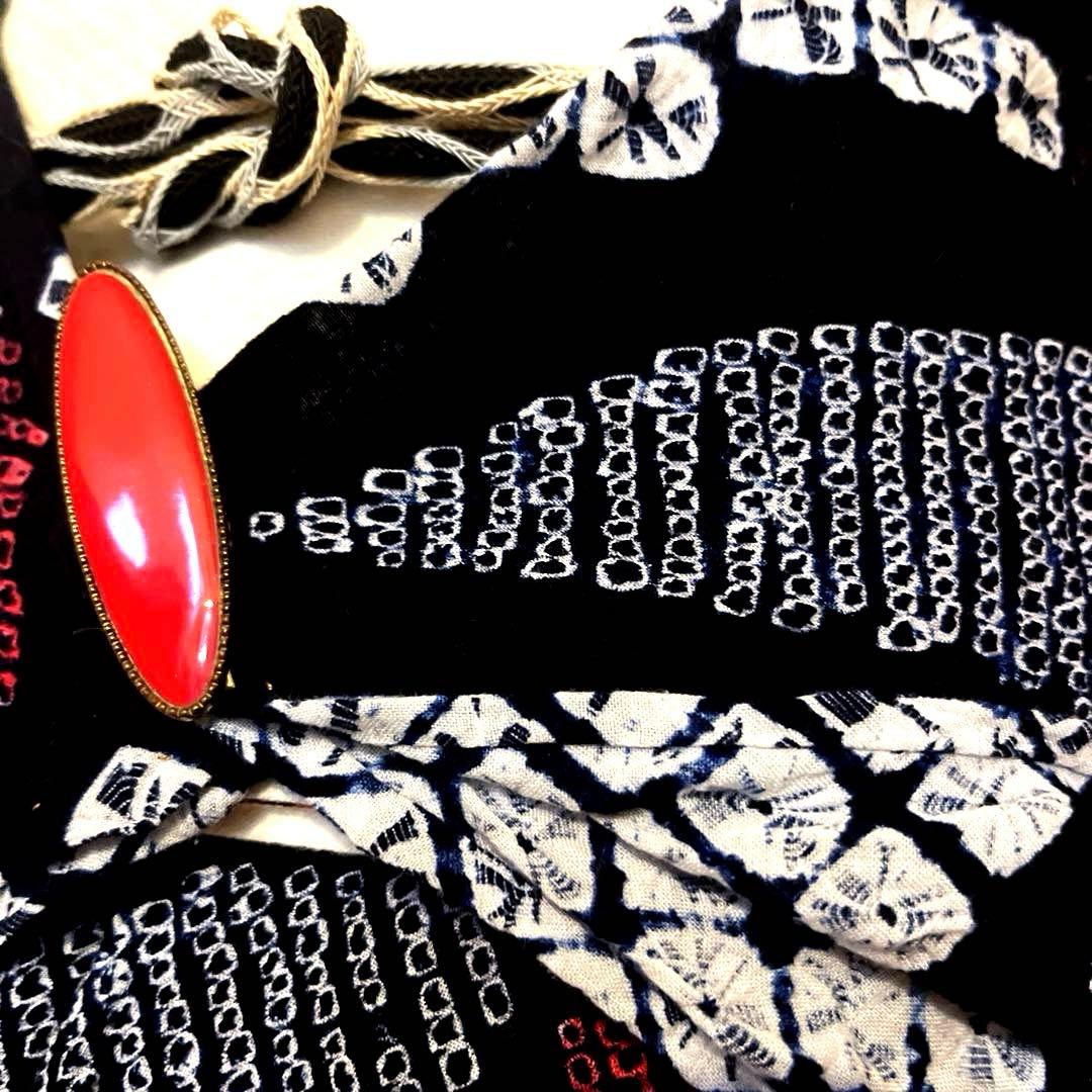 有松鳴海絞り 手蜘蛛 黒色寄りの濃紺 緑色 手縫い仕立て