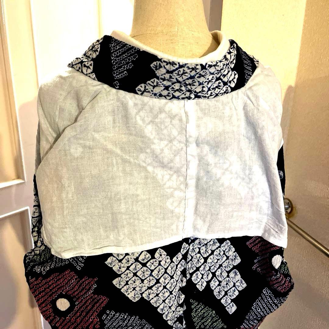 有松鳴海絞り 手蜘蛛 黒色寄りの濃紺 緑色 手縫い仕立て