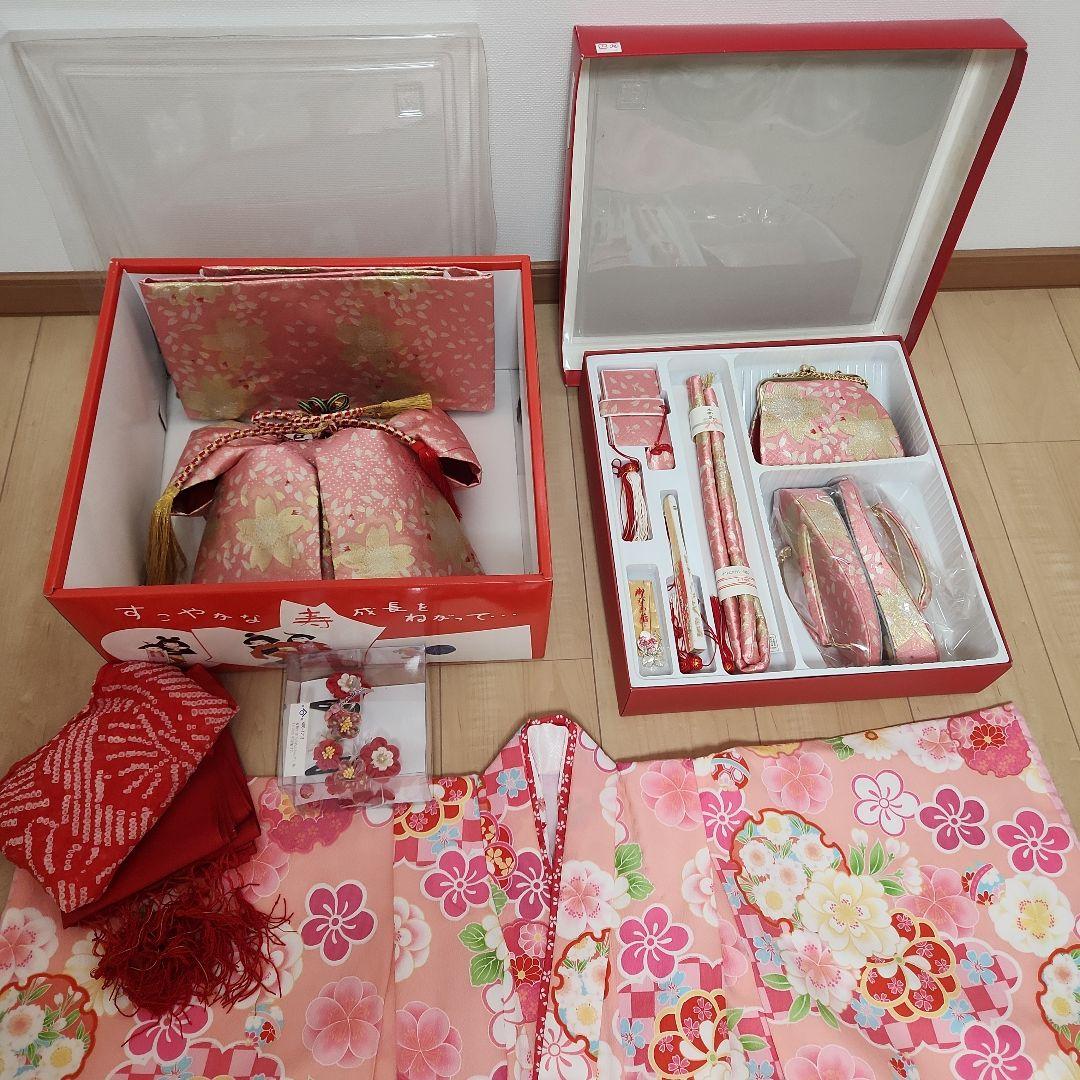 七五三 女の子 着物 帯 小物 セット 赤とピンク 花柄 さくら 7歳 式部浪漫