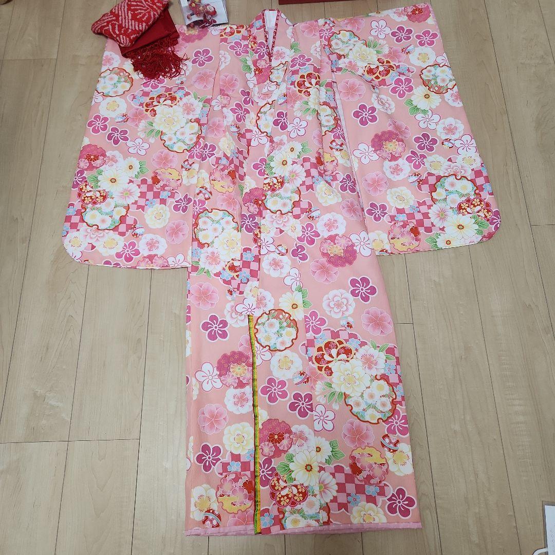 七五三 女の子 着物 帯 小物 セット 赤とピンク 花柄 さくら 7歳 式部浪漫
