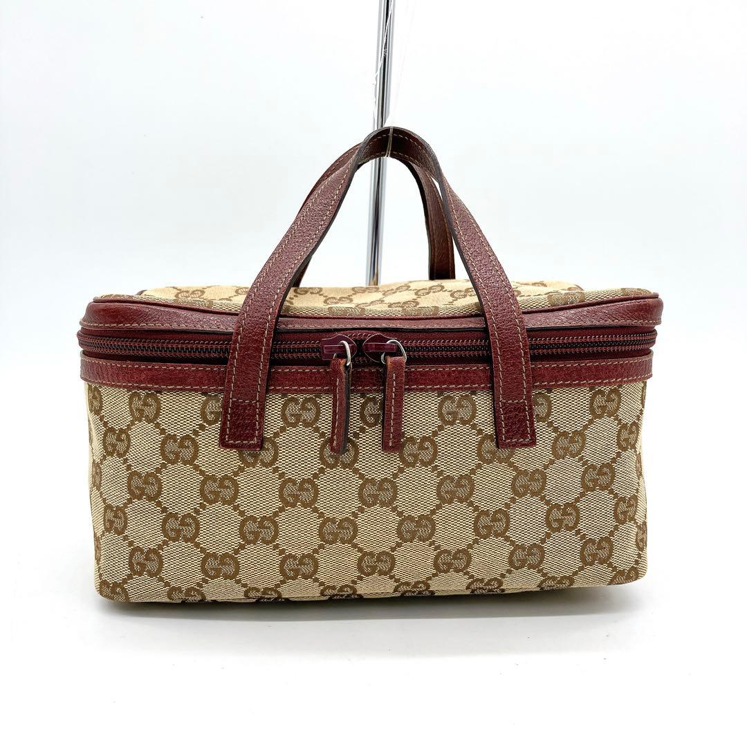 美品【GUCCI】バニティバッグ　GGキャンバス ベージュ　ハンドバッグ